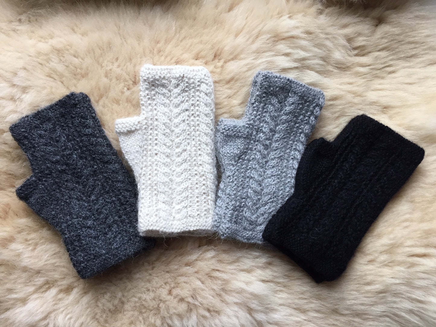 Alpaca Fingerless Mitts - Cabled