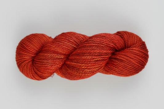 Variegated Burnt Orange skein of yarn on a white background