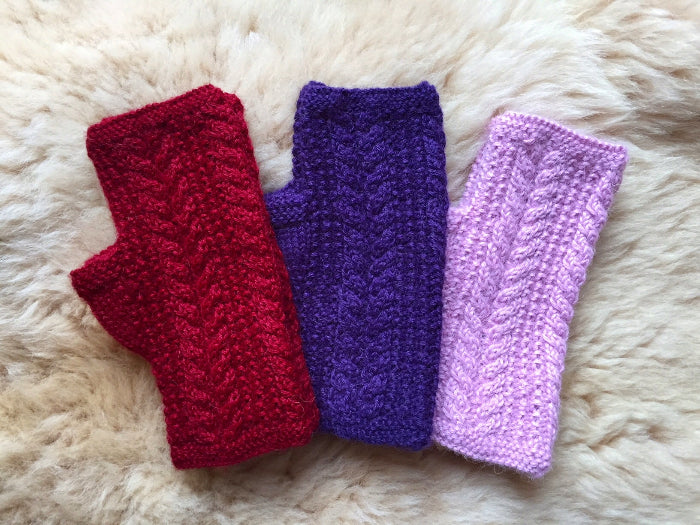 Alpaca Fingerless Mitts - Cabled