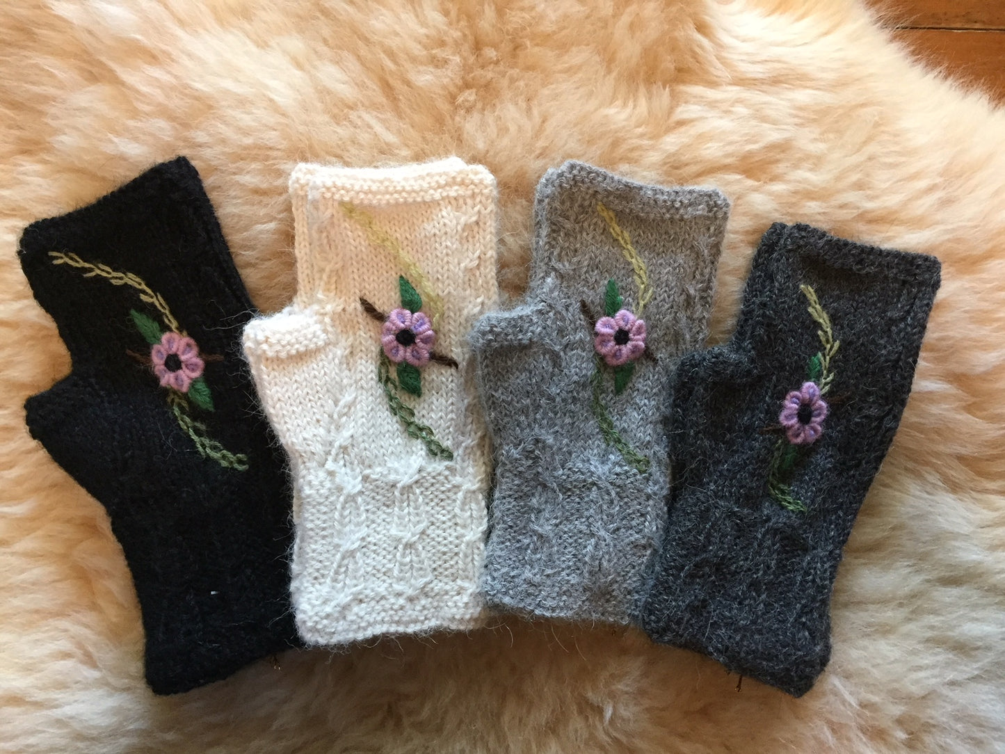 Alpaca Fingerless Mitts - Embroidered