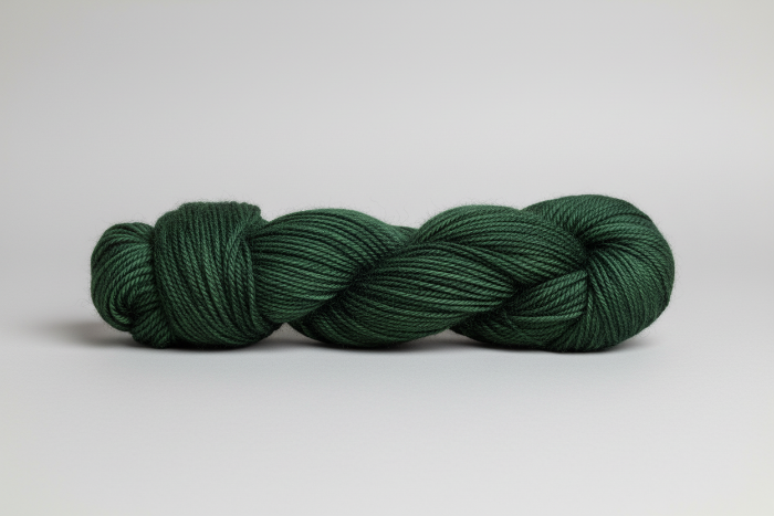 Dark Green skein of yarn on a white background