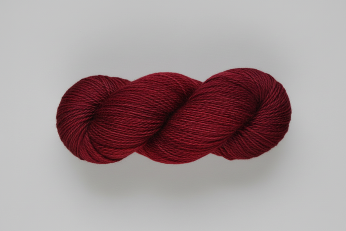 Variegated Brick Red skein of yarn on a light gray background