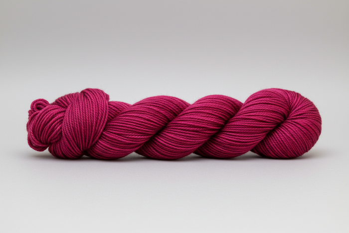 skein of red yarn on a light gray background