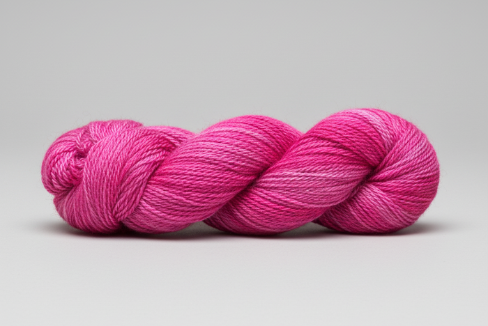 Variegated pink yarn on a gray background