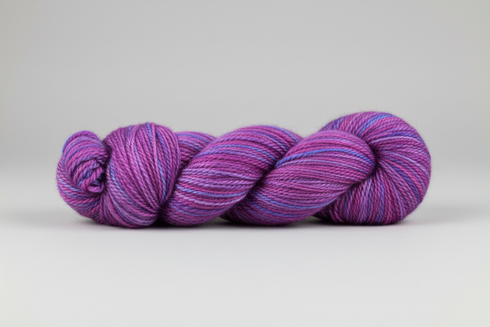 Violet and Purple skein of yarn on a white background