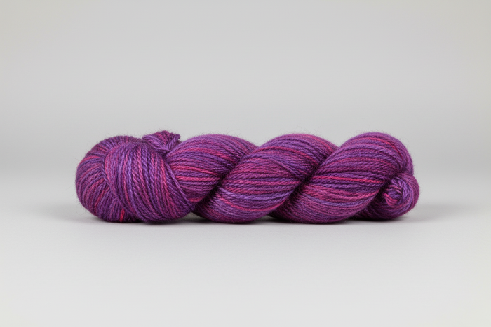 Variegated Plum Purple skein of yarn on a light gray background