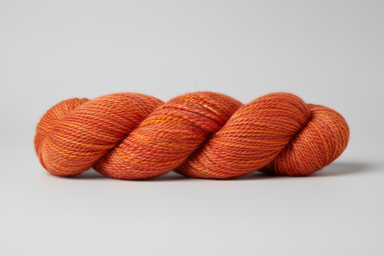 Burnt orange yarn skein on a white background