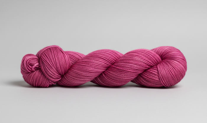 skein of pink yarn on a white background