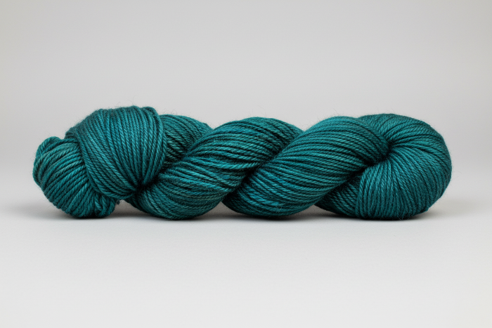 Teal skein of yarn on a white background