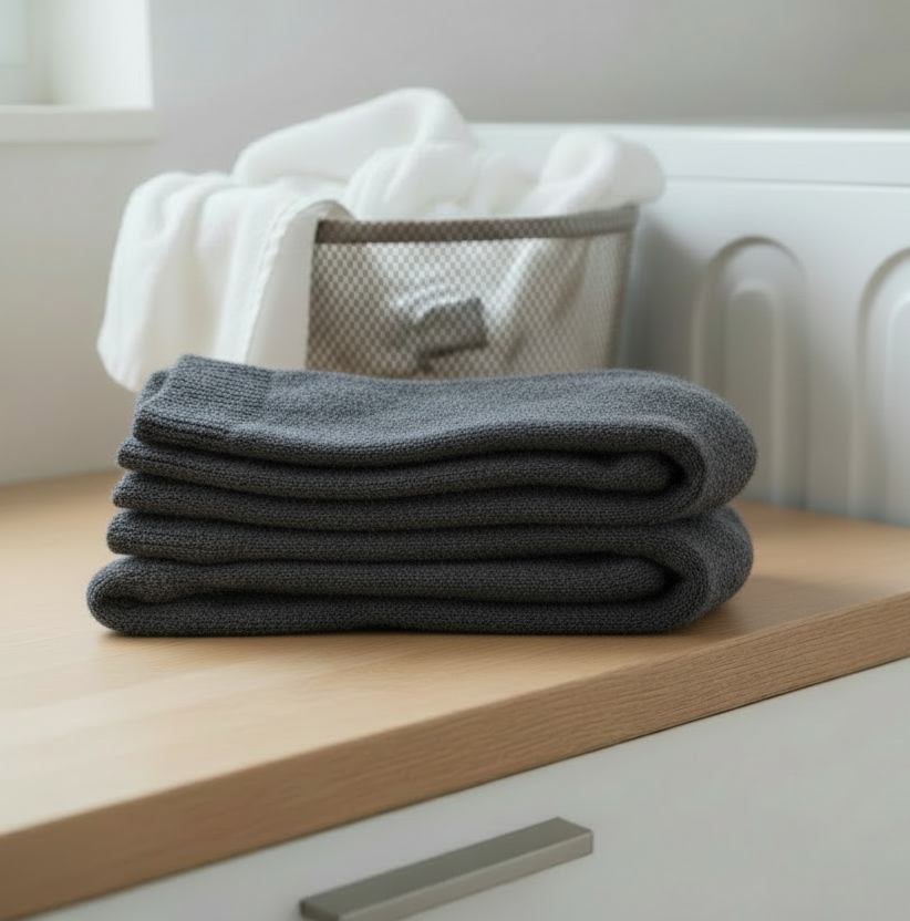 Plain grey thermal socks with washing machine